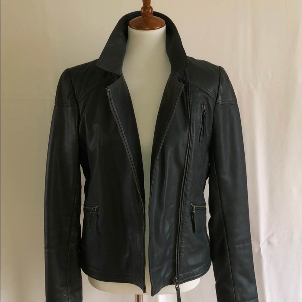 Reid’s Army Green Lamb Leather Jacket